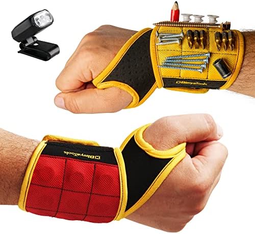 Binyatools Магнетна рачна лента жолта и црвена со фенерче Супер силни магнети држи завртки, нокти, бит за вежбање. Уникатен дизајн за поддршка