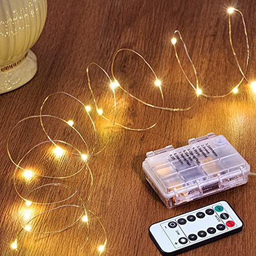 Metaku 2 Pack 33ft 100 LED самовила батерија оперирани жици светла со далечински тајмер, LED светла за треперење за спална соба, забава, свадба, дрво, централен дел, Божиќ