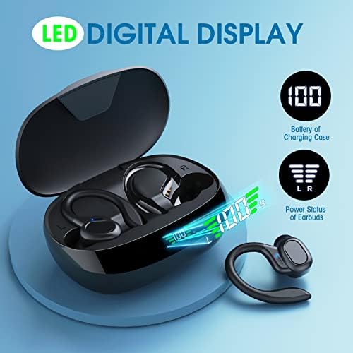 Безжични ушни уши Bluetooth 5.3 Спортни уши пупки Bluetooth слушалки 120H играчки слушалки Контрола на допир IPX7 водоотпорен LED батерија