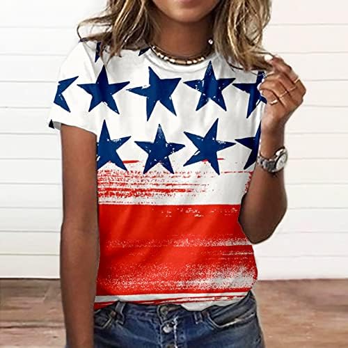 Патриотски кошули О-вратот за жени 4-ти јули Ден на независност на кратки ракави врвови starsвезди ленти маички лабави блузи