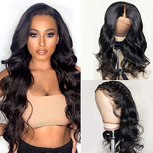 Myfashionhair Тело Бран Човечка Коса Перики 13x4 Чипка Фронтална Претходно Извадена Со Бебешка Коса Без Лепак Перика 150% Густина 1b Природна