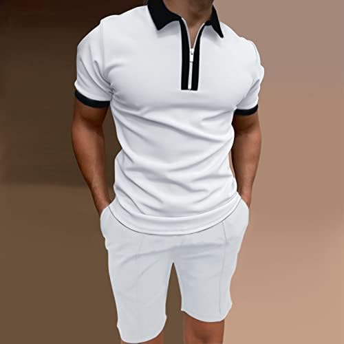 Машка спортска костум Машка обична цврста цврста облека со два парчиња патент со кратки ракави на врвот на блузи од блуза