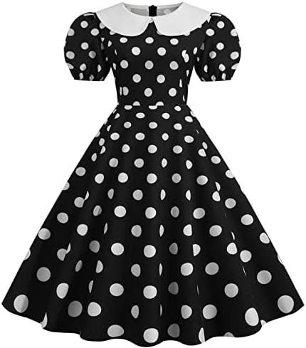Фустан со Џебови Долг Печатење Точки Од 1950 Тите Жени Се Облекуваат Вечерна Домаќинка Матурска Забава Со Кратки Ракави Плус Големина Макси