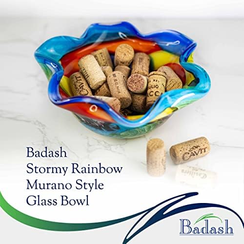 Badash Stormny Rainbow Art Glass - Централен стаклен чаша во стилот на Мурано - 8 стаклена чинија со уста - стаклен сад за украси на