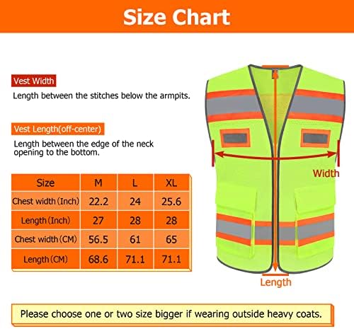 TCCFCCT мрежен елек со голема видливост со џебови рефлектирачки безбедносен елек за мажи жени, градежен елек со флуоресцентно портокалово проширување