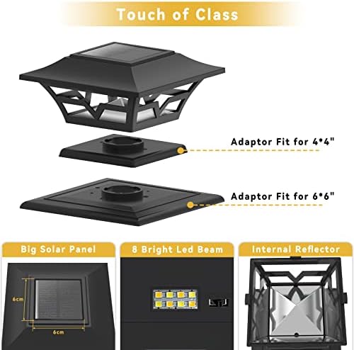 Aponuo Fence Post Lights Соларни напојувања, 4x4 пост соларни светла, 1000mAh 2 режими на бои 17 лумени светла на соларни пост, светла
