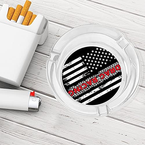 Влечете го знамето за тркачки знаме Америка кристално пепелник цигари и цигари држач за фиока за пепел, стакло околу куќиште во