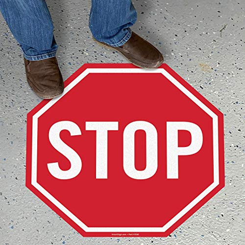 SmartSign „Stop“ Анти -лизгачки лепило октагонален знак на подот | 24 x 24