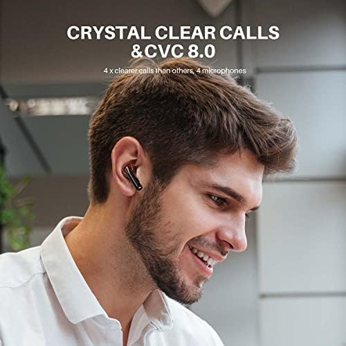 Tribit безжични ушни уши, Qualcomm QCC3040 Bluetooth 5.2, 4 MICS CVC 8.0 Намалување на бучавата за повик 50H, чисти повици Контрола на
