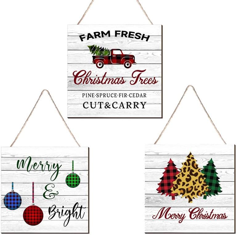 3 парчиња Божиќни украси Мери Божиќни украси за божиќни wallидови, висина фарма Фарм свежи новогодишни елки знак Божиќ биволи кариран