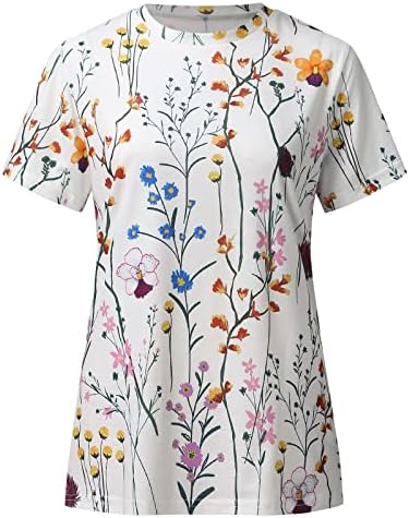 Женски плус големина врвови маица симпатична цветна графичка лабава лабава екипаж вратот кратки ракави обични врвови бргу суви кошули