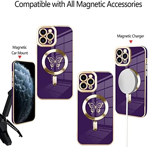 Фијарт Магнетни Случај за iPhone 11 Pro Компатибилен Со MagSafe Безжично Полнење, Симпатична Пеперутка Телефон Браник Покритие Со Камера