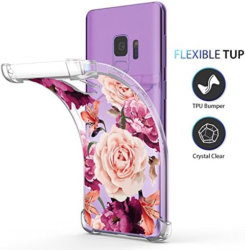 Киоми Галакси С9 Случај За Девојчиња Јасно Со Дизајн На Виолетова Цветна Шема Отпорен На Удари Заштитна Симпатична Цветна Задна Обвивка За Samsung Galaxy S9 5,8 Инчни Жени Ф?