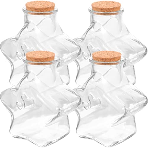 Зеродеко 4PCS мини стаклено шише со капаче од плута празна starвезда во форма на starвезда во форма на шишиња со шишиња со шишиња