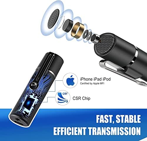 Безжичен микрофон на лавалиер Kinikiss, 48kHz Bluetooth микрофон за намалување на бучавата за намалување на микрофон за смартфон за iPhone Android,