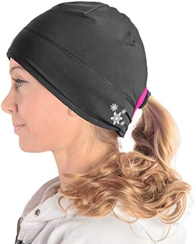 SLS3 Ponytail Beanie за жени | Трчање капа со дупка за опашка Зима | Тенка рефлексивна капа со дупка за опашка од пони
