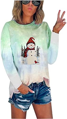 Женски долги ракави врвови градиентски среќен Божиќ резервоар врвови лабави вратот лабав вклопуваат есенски џемпер џемпер
