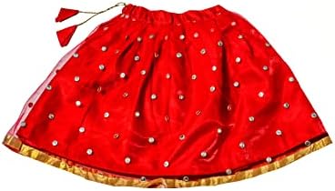 Традиција Индија Златна брокада и црвена мрежа без ракави лехенга холи сет, дизајнер Пату Павадаи, Детска етничка облека