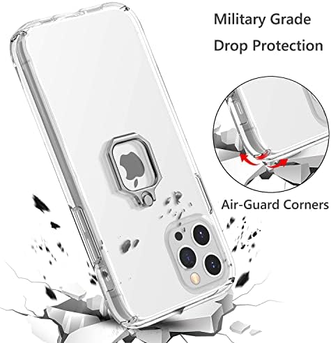 Phoeacc компатибилен за iPhone 14 Pro Max Case Clear [не пожолтување] со држач за прстен, воена оценка на целото тело за заштита