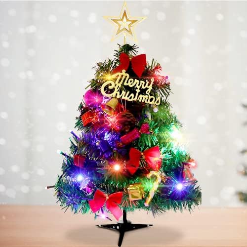 Сатино Мала елка 20in/50см вештачка таблета мини новогодишна елка со LED светла, приврзоци - табела Божиќно дрво со украси за топки за
