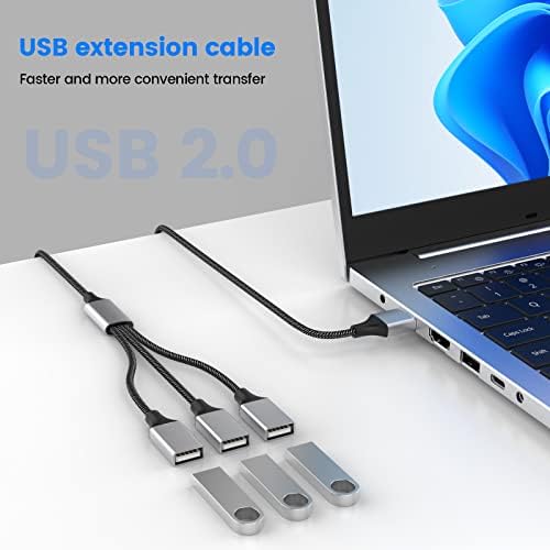 FIDIOTO USB Продолжен Кабел, 4FT Долг USB Кабел, USB Y Сплитер 1 МАШКИ до 3 ЖЕНСКИ USB Адаптер Компатибилен Со Веб Камера,