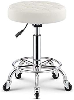 Мастер столче за масажа на масата на тркалото ， Прилагодливи столици со бело синтетичко кожно седиште ， прилагодлива висина 45-59 см ，