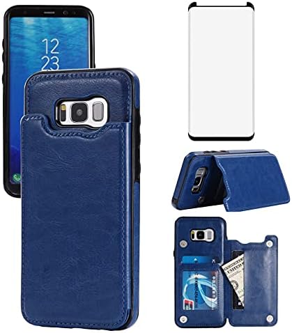 Asuwish Компатибилен Со Samsung Galaxy S8 Плус Паричник Случај И Калено Стакло Заштитник На Екранот Држач За Картички Држач За Мобилни Телефони