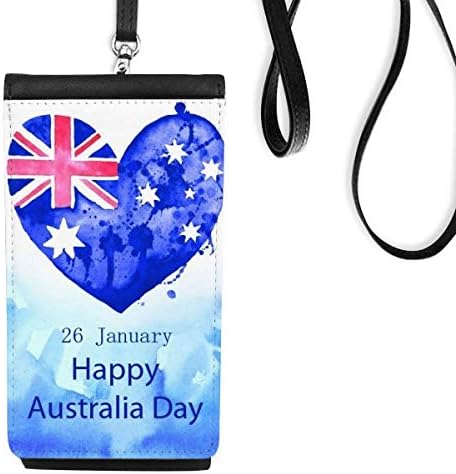 Австралија среќен ден, форма на знаме на форма на срце, телефонски паричник чанта што виси мобилна торбичка црн џеб
