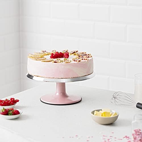 Штанд за ротирање на торта Наварис - розова основа - сет за приказ на торта и украсување со метална плоча од 30 см | 1 Офсет шпатула |
