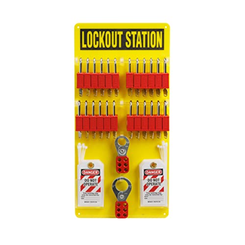Brady Lockout Tagout Station со табла со табла со лото уреди вклучува 24 клучеви различен сет за заклучување на безбедноста, 4 HASPs