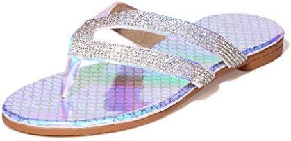 Масбирд Флип Флоп сандали за жени, женски обични рамни летни кристали сандали влечки удобни плажа римски сандали чевли