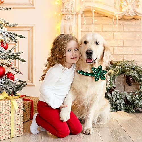 Malier 2 Пакет Божиќна јака за кучиња со цвет, класичен биволско карирано куче Божиќна јака со трајни јаки за домашни миленици за