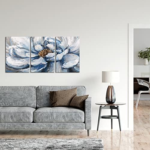 Simiwow 3 панел сиво и сино цвеќе Апстрактно цветно сликарство отпечатоци врамени платно уметнички дела дома wallид дневна соба спална