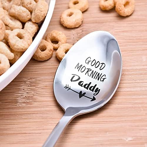 ТопКутили Најдобри тато Подароци - Добро утро тато лажица - смешна тато злато позлатена лажица врежана не'рѓосувачка челик - лажица чај