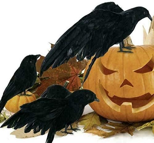 Allkpoper LifeLike Peathered Raven Decoration за Ноќта на вештерките, лажна врана за застрашувачки лов на лушпа