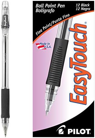 Пилот Pilot EasyTouch Ballpoint Stick Pens, фино точка, црно мастило, 12-пакет