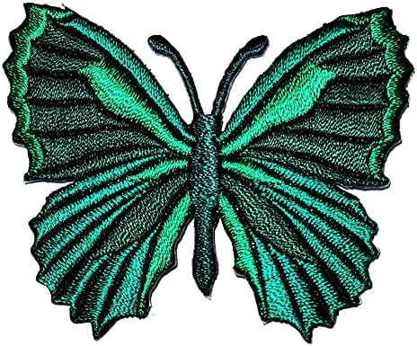 HHO Patch Set 3 парчиња. Зелена пеперутка железо на закрпи Градина инсекти бубачки цртани филмови Апликации за везени налепници