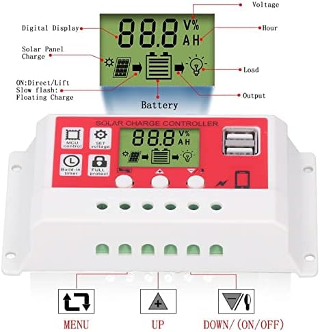 Acogedor 12v/24V Автоматски PWM Контролер За Соларно Полнење, СО LCD Дисплеј, Двојна USB Порта, Регулатор На Батерии Со Соларен Панел,