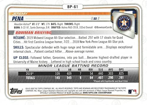 2020 Бауман изгледи Бејзбол БП-61 ereереми Пена пред-дебитантска картичка-1-та картичка на Бауман