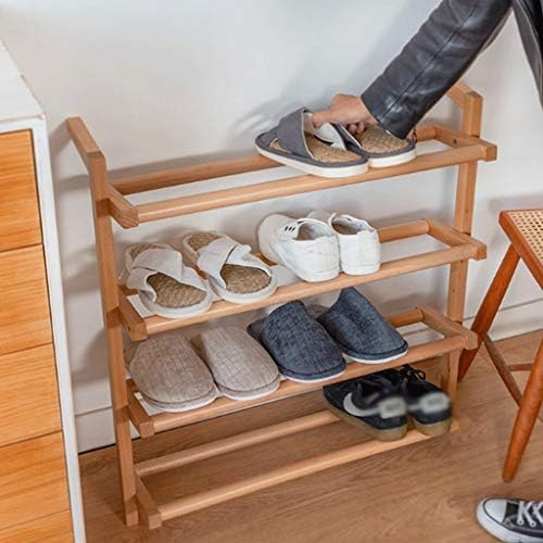 Организатор на дрвени решетки за чевли Lysldh ， дрвени лавици за чевли за плакари 4 нивоа може да се користат во кујната, влегувањето или за
