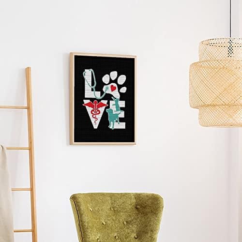 Ветеринар loveубов мачка и куче ветеринарна DIY дијамантска сликарство комплети уметнички рамки за украс на домови