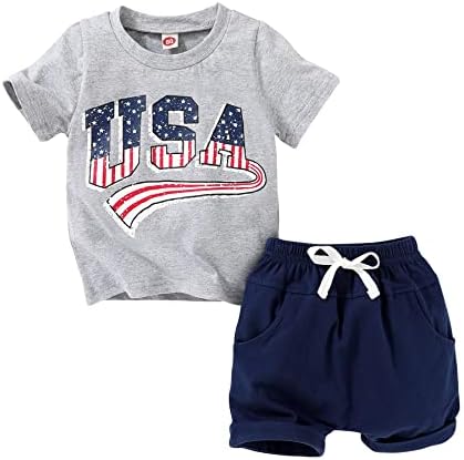 Rbuside 4-ти јули јули дете за машко момче со кратки ракави маица и шорцеви Ден на Ден на Ден на облека