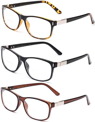 3 вредности за пакување со бифокални очила за читање на правоаголник Унисекс Би -фокусно читање очила 1,75 со торбички