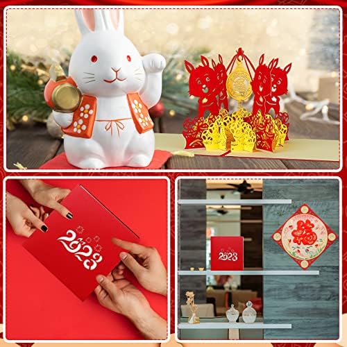 Whatsign Happy Kinese Kine Yours Cards 2023 3D Pop Up картички Година на честитки за зајаци Лунарни новогодишни картички за семејни