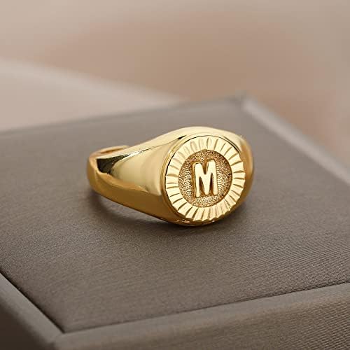 Ttndstore Vintage Почетна буква со потписи прстени за жени ringвонење околу златно писмо прстен венчален накит-87723