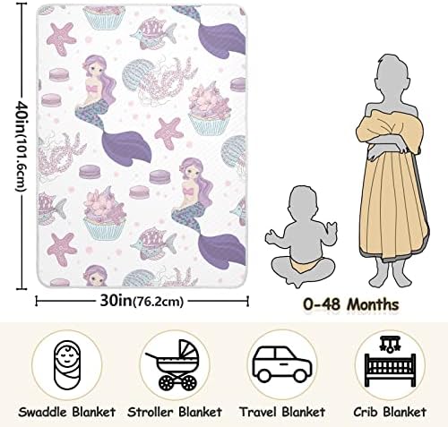 Swaddle Vickete Purple сирена медуза памучна ќебе за новороденчиња, примање ќебе, лесен меко висино ќебе за креветчето, шетач, расадник