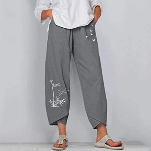 Ceangrtro еластична култура лабава фитинг постелнина широка нозе каприс панталони за жени лето капри палацо панталони плус големина обични панталони