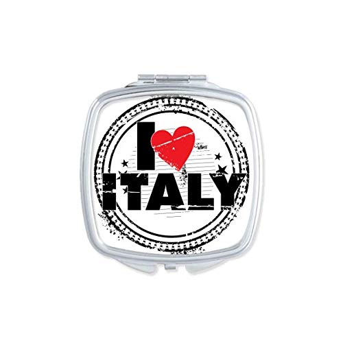 Ја Сакам Италија Збор Љубов Срце Круг Печат Огледало Пренослив Компактен Џеб Шминка Двострано Стакло