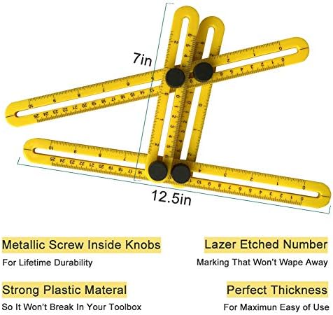 6 парчиња дупликатор за мерач на контура со дупликатор за мерачи на заклучување и владетел со повеќе агол за прецизно мерење дрво обележување