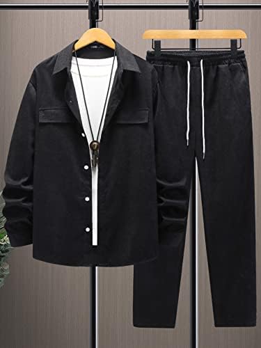 Фиокса облека со две парчиња за мажи мажи со јакна од џеб од џеб и панталони за половината за влечење без мета